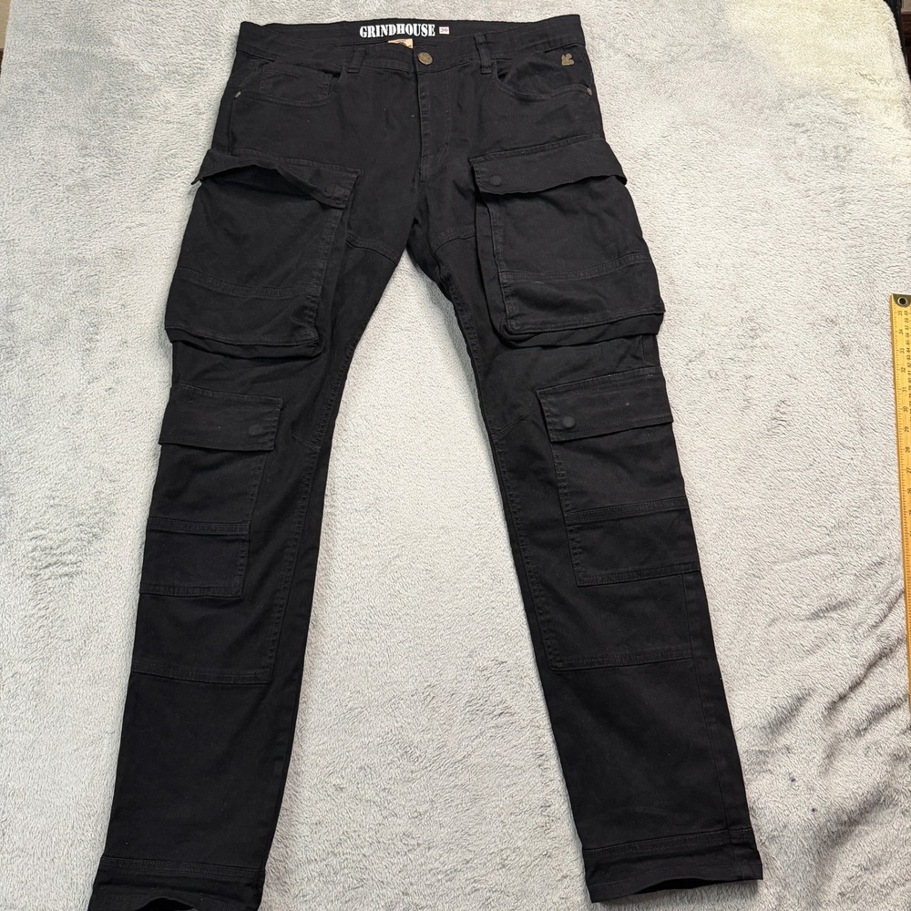 Grindhouse Denim Mens Black Multi Pocket Tactical Cargo Pants W38in. x L33in.